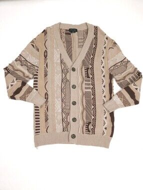 Cotton On Garments Cardigan Sweater Coogi Style 3D Textured Grandpa Retro M